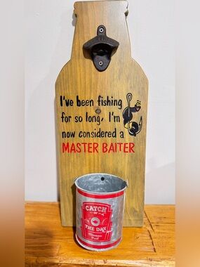 Handmade Fishing Bottle Opener with Cap Catcher | Funny Fisherman Wall Décor